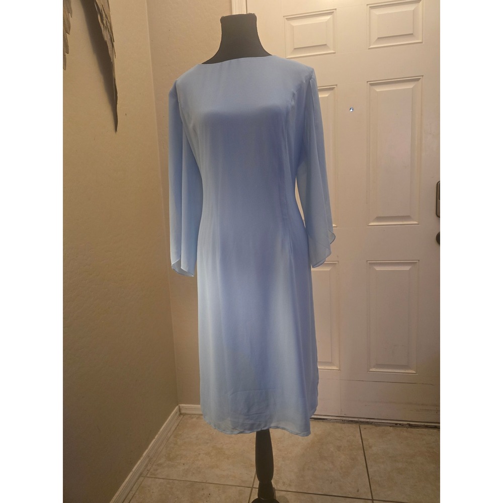 Grace Karin Light Blue Chiffon Split Bell Sleeve Midi Dress Womens Size 14 NWT